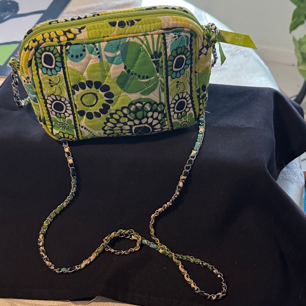 Vera Bradley Green Floral Quilted Crossbody with Chain Strap